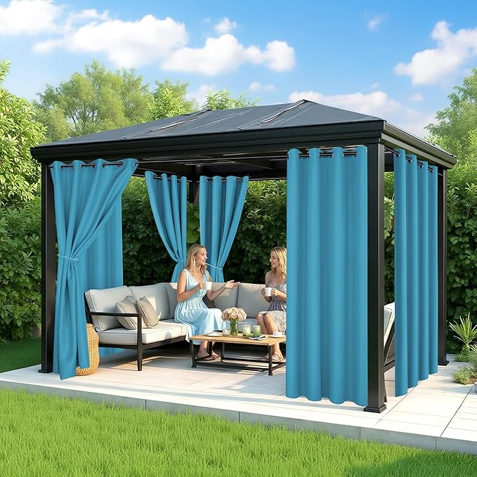 Outdoor Curtains for Patio Waterproof - 6 Panels Privacy Weatherproof Outside Curtains with Grommets for Pergola, Gazebo, Porch, Cabana, Balcony, 54 x 108 Inch, Teal