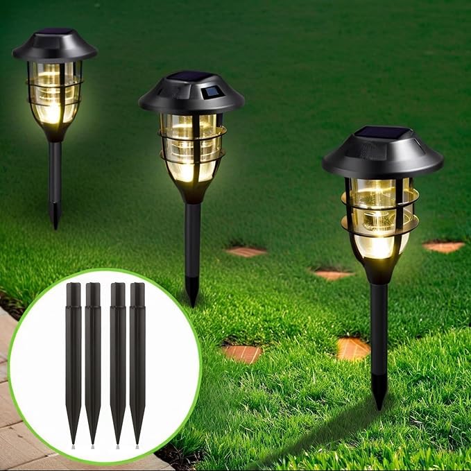 8.25" Reinforced ABS Plastic Solar Ground Spikes - Durable Solar Light Replacement Stakes for Garden, Pathway, Deck, Camping, Christmas Lights (Fits 0.83" Inside Diameter) (Black-10 Pack)