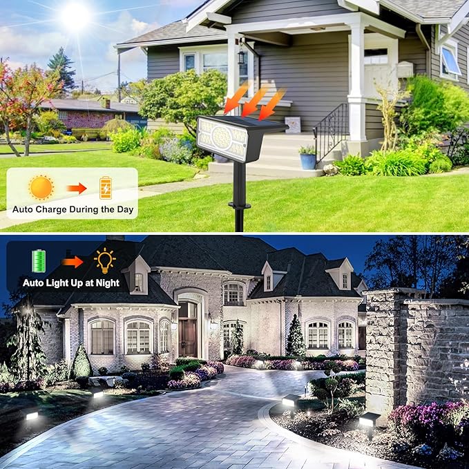 T-SUN Solar Spot Lights Outdoor, 8 Pack 49LED Landscape Spotlights, 2 Lighting Modes Auto ON/Off Solar Lights for Trees, Garden, Yard, Pathway, Driveway(White)