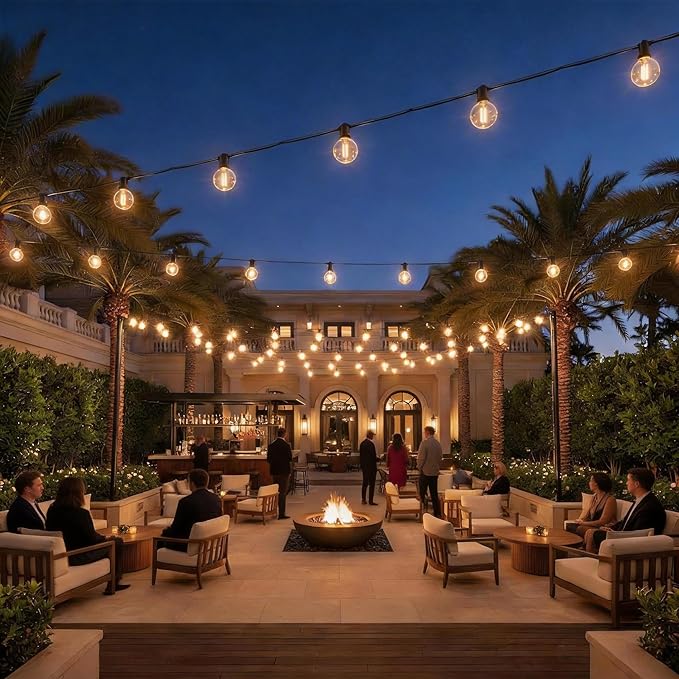 RTTY Dense-Glow 150FT Outdoor String Lights Pro Set with 75 G40 Bulbs - The Starter System for House Outline Lighting, Full Pergola or Pool Coverage, and Restaurant to Hotel Terrace Ambiance