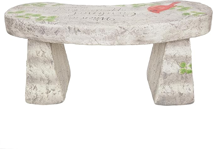 Alpine Corporation 37" Long Outdoor Memorial Bench with Sentiment When A Cardinal Appears, A Loved One is Near Garden Furnitures - Dirty White
