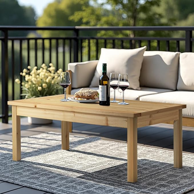 VINGLI Solid Wood Patio Coffee Table, Outdoor Garden Tea Table for Porch Balcony Yard, 44.09" Long Rustic End Table, Weather-Resistant Wooden Console Table