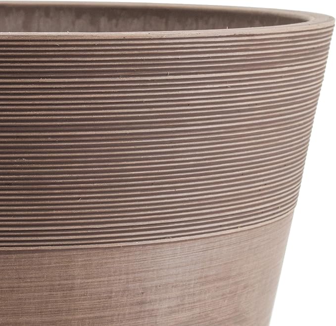 PSW Pot Collection FM30TP 12-inch Plastic/Stone/Wood Composite Large Ribbed Planter – No Drainage Hole (Drillable), Indoor/Outer Garden Pot for Foliage, Trees, Flowers, Ferns, Taupe