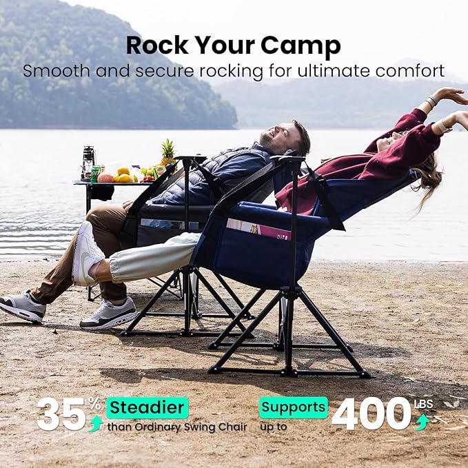 Hammock Camping Chair for Adults with Adjustable Backrest, Heavy Duty Padded Folding Hammock Chair Supports 400lbs, Portable Hammock Chair Swinging Chair for Camping, Travelling and Patio