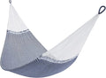 Handwoven Hammock by Yellow Leaf Hammocks - Family Size, Fits 2+ PPL, 550lb max - Weathersafe, Super Strong, Easy to Hang, Ultra Soft, Artisan Made - Color: Stripe Navy Blue - White