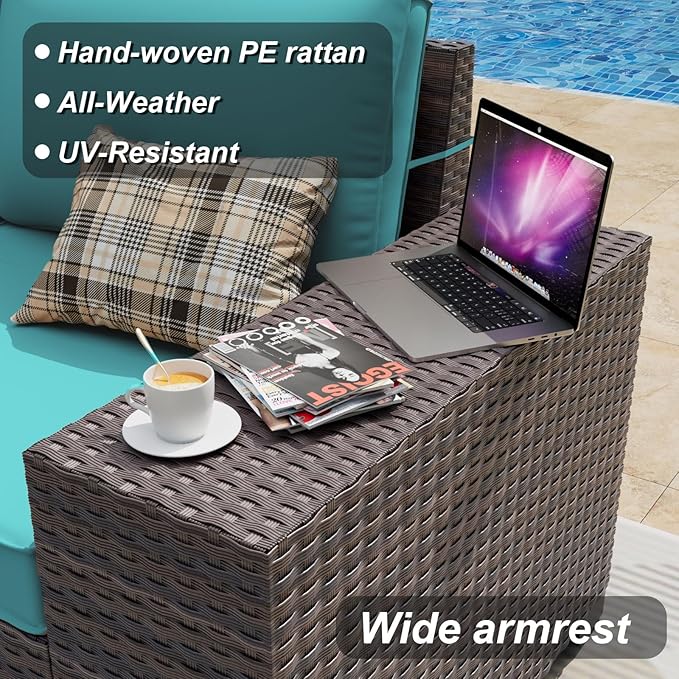 ALAULM 13 Pieces Outdoor Patio Furniture Set with Propane Fire Pit Table Outdoor Sectional Sofa Sets Patio Furniture 43" Gas Fire Pit Brown PE Rattan Patio Conversation Set w/10 Cushions (Lake Blue)