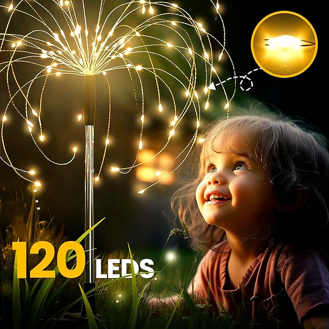 GIGALUMI Garden Decor Outdoor Lights 120LED 6Pack, Solar Garden Lights for Christmas Outside Fairy Firework Decorative,Solar Powered for Yard Pathway Flowerbed Planter Balcony Patio Decor (Warm White