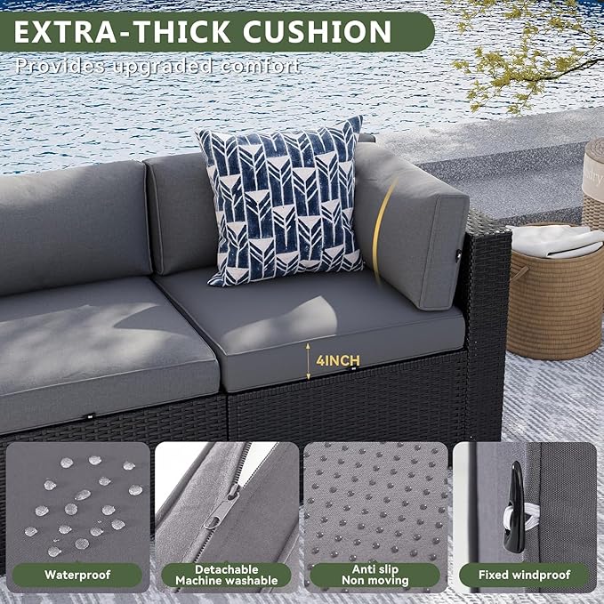 Aoxun Patio Furniture Sets, 2-Piece Outdoor Patio Furniture with Thick Cushions, Wicker Outdoor Conversation Set Sectional Sofa for Backyard, Poolside
