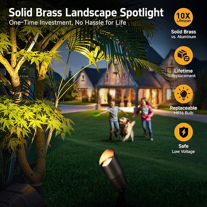 Gardenreet Landscape Spotlights Low Voltage - Brass Outdoor Uplight LED 12V, Wired Spot Lights IP65 Waterproof, Antique Bronze for Exterior Garden Yard Tree House Without MR16 Bulb