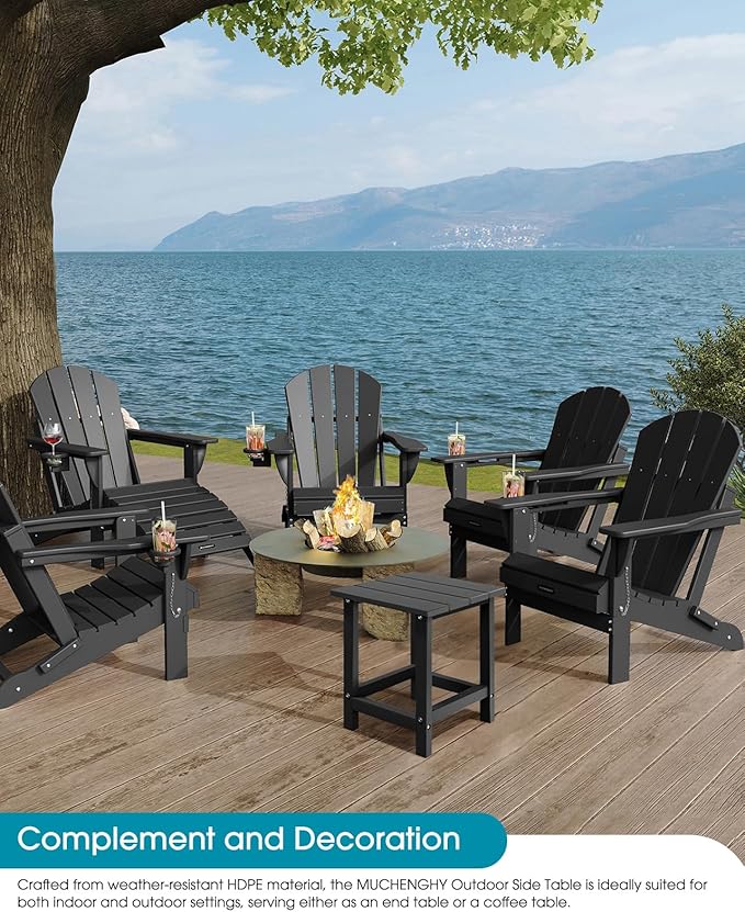 MUCHENGHY Adirondack Outdoor Side Table, 14.7" Patio Side Table Weather Resistant, HDPE Outdoor End Tables for Patio, Black
