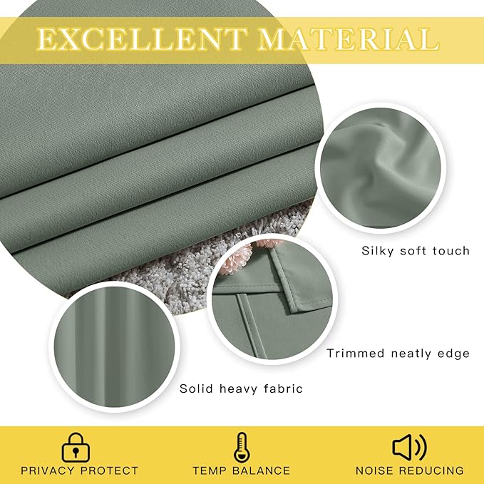 NICETOWN Sage Green Sliding Door Curtains 95 inches Long - Grommet Blackout Room Darkening French Door Sound Reducing Thermal Curtain for Living Room/Bedroom (W100 x L95, 1 Panel)