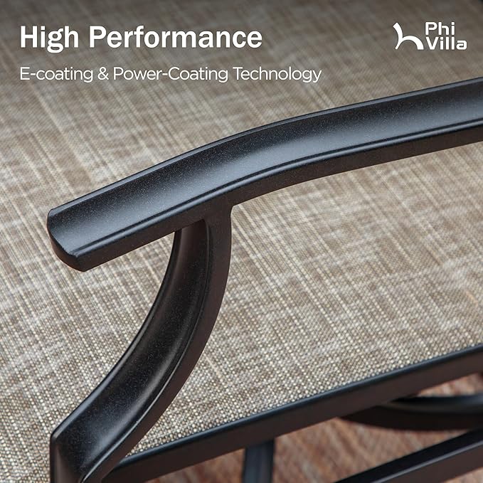 PHI VILLA Swivel Patio Chair Set of 2, 42" High Back Outdoor Chairs with Padded Fabric & E-Coating Frame, All Weather-Resistant for Deck Lawn Garden