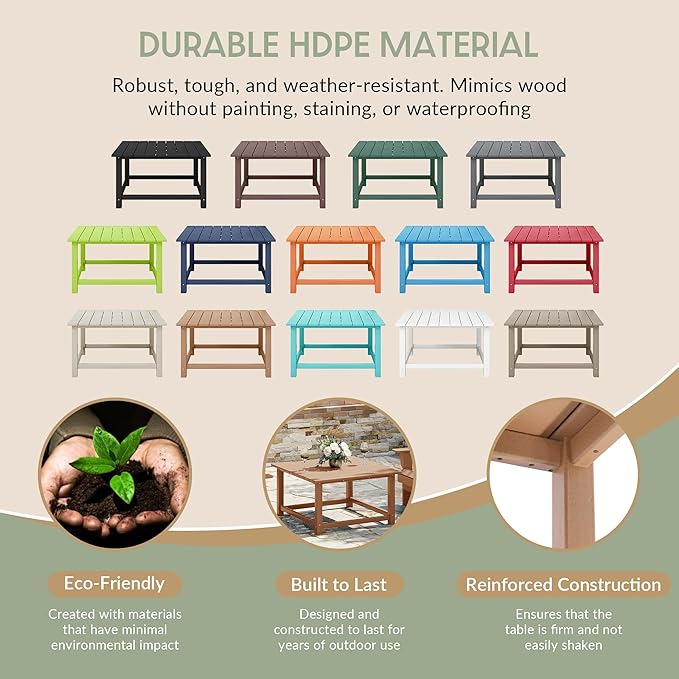 WestinTrends Malibu Low Outdoor HDPE Square Patio Coffee Table, Teak