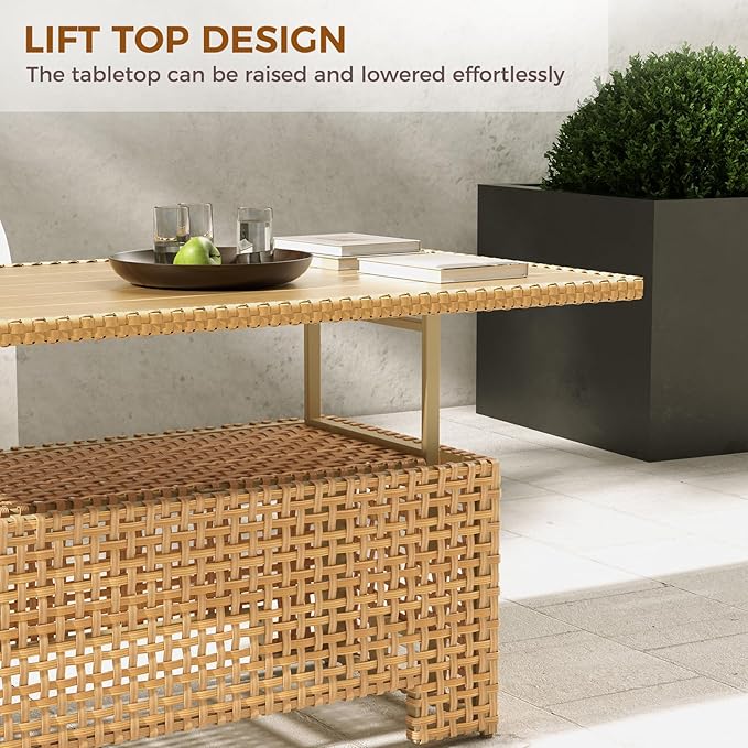 Grand patio 14-Piece Wicker Patio Furniture Set with Lift Top Coffee Storage Table, Outdoor Conversation Set Sectional Sofa with Water Resistant Thick Cushions, Cream