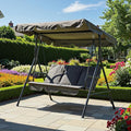 3 Person Porch Swing Chair,Outdoor Patio Swing Chair with Adjustable Canopy and Armrests,Breathable Fabric Seat & Backrest,Outdoor Swing for Backyard, Garden, 600 Lbs Max Load
