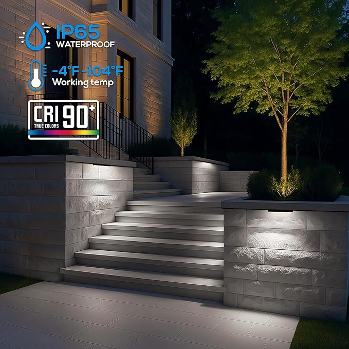 LEONLITE 12 Inch LED Hardscape Lighting, Update Retaining Wall Lights, LED Landscape Lighting, 12-24V AC/DC Paver Light Low Voltage, 3W/5W/7W Dimmable Outdoor Step Light, 5000K Daylight, ETL, 4 Pack