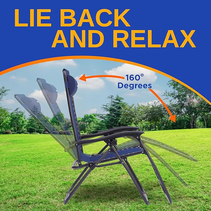 SereneLife Outdoor Zero Gravity Lounge Chair Set with Table – 2 Adjustable Recliners with Cup Holders, Headrest, Steel Frame & Foldable Design for Patio, Pool, Garden, or Camping