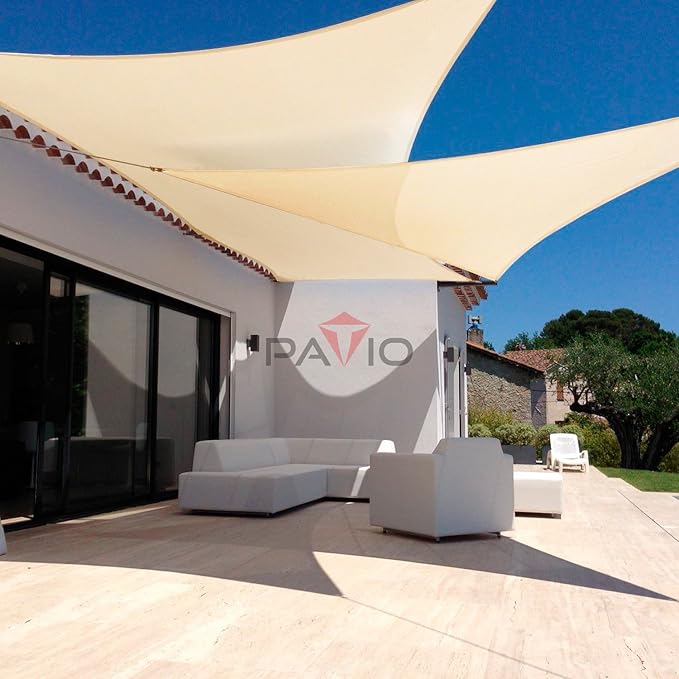 Patio Paradise 19' x 19' x 19' Sun Shade Sail Triangle Canopy Shade Cloth Fabric Sunlight Block Patio Pergola Cover HDPE Deck Awning for Outdoor Backyard Roof Shading, Beige