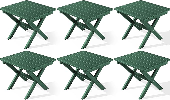 SERWALL Folding Outdoor Side Table Set of 6, Adirondack End Table, Green