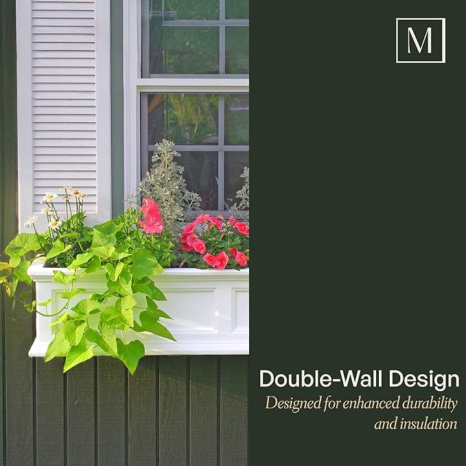 Mayne Fairfield 2-Foot Window Box – Self-Watering, Weather-Resistant Planter for Flowers – Durable Design for Outdoor Use, Perfect for Windows