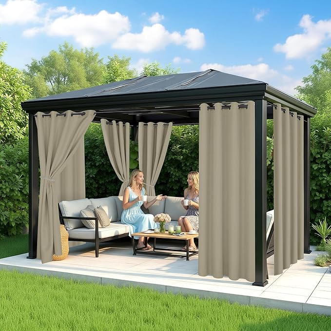Patio Curtains Outdoor Waterproof - 6 Panels Privacy Weatherproof Outside Curtains with Grommets for Pergola, Gazebo, Porch, Cabana, Balcony, 54 x 95 Inch, Taupe