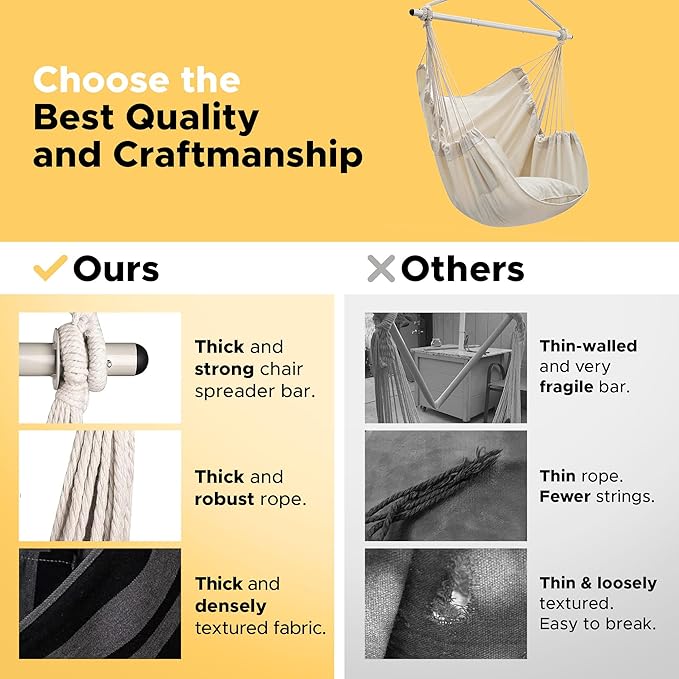 ADVOKAIR Hammock Chair Swing, Heavy-Duty Hanging Rope Swing Seat Supports 500 Lbs, Ideal for Outdoor Patio, Backyard, Porch, Deck & Indoor Bedroom Use