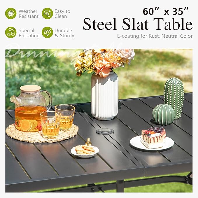 Sophia and William Swivel Patio Dining Set for 6, Outdoor Table and Chairs, Removable Red Seat Cushions, 60" Black Patio Dining Table,Red