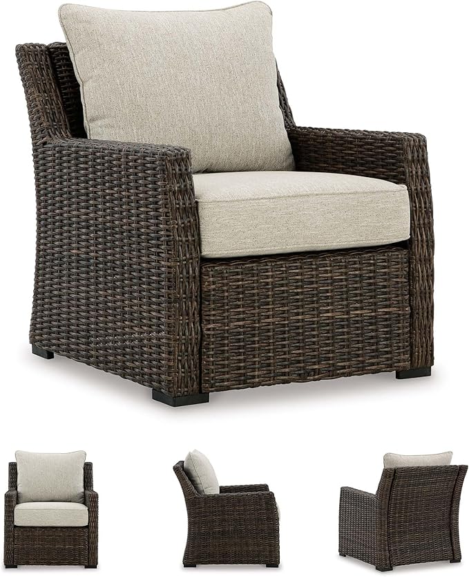 Signature Design by Ashley Brook Ranch Casual Nuvella Weather Resistant Fabric Outdoor Lounge Chair with Cushion, Dark Brown & Beige