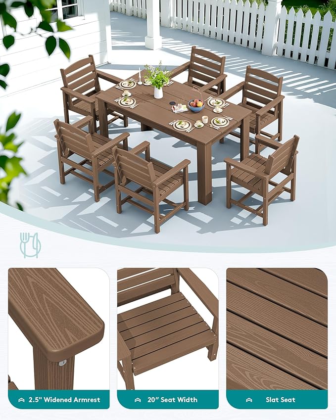 SERWALL Patio Dining Sets for 8, Outdoor Dining Sets for 8 Person with 2 Umbrella Hole Cut-Out Rectangular Tables and 8 Chairs, HDPE Dining Sets for Garden, Backyard, Poolside, Brown