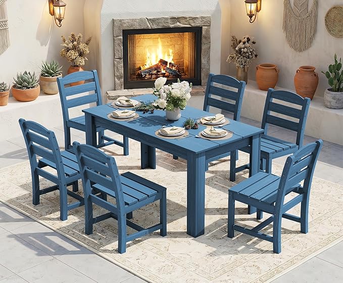 SERWALL Outdoor Dining Sets for 10, HDPE Dining Sets for 10 Person with 2 Rectangular Tables and 8 Armless Chairs and 2 Armchairs, Patio Dining Sets for Garden, Backyard, Poolside, Blue