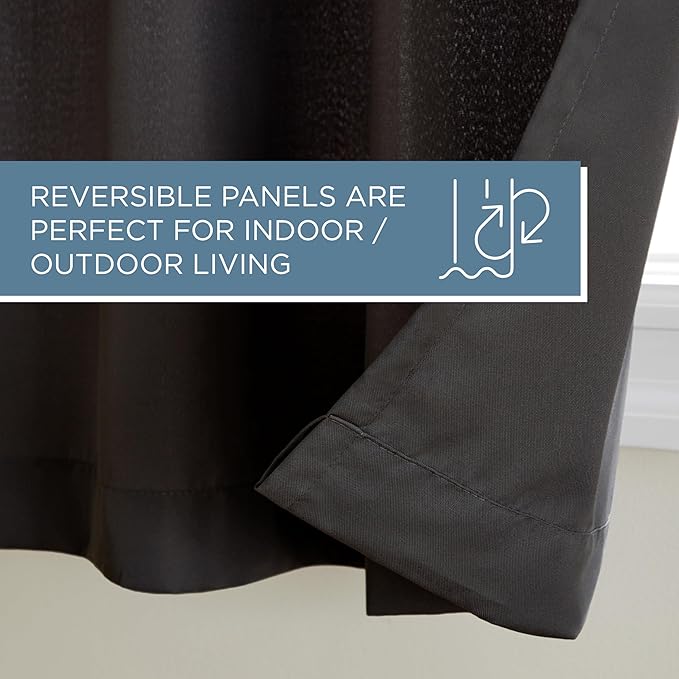 Town & Country Basics Cabana Solid Heavyweight Indoor Outdoor Curtains, Light Filtering Opacity with Grommet Top, Water Repellent, 2-Pack Set, 54"x84", Black