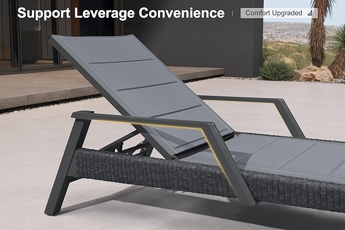 PURPLE LEAF 3-Piece Patio Chaise Lounge Set with Market Umbrella Adjustable Outdoor Recliners for Pool, Patio and Garden Moon Basalt