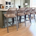PURPLE LEAF Patio Bar Stool Counter Height Set of 2 Outdoor Rattan Chairs with Back Modern Aluminum Woven Barstools for Garden Indoor Kitchen Light Gray
