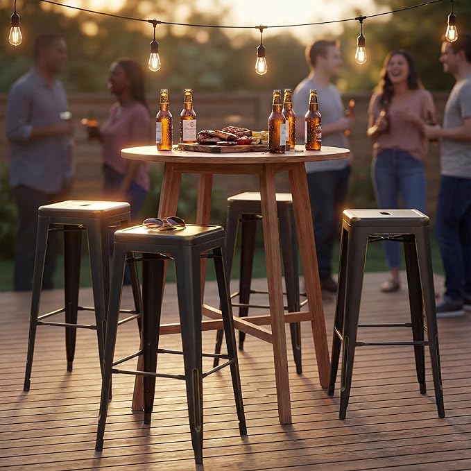 Shahoo 30 Inches Metal Bar Stools Counter Height Stackable Backless Stools, Industrial Patio Stools Indoor Outdoor Metal Kitchen Stools Set of 4 (Black Gold, 30'')
