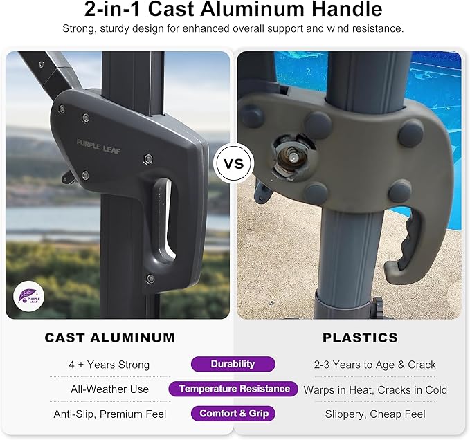 PURPLE LEAF 10' X 13' Rectangle Cantilever Umbrella with Base Outdoor Large Aluminum Patio Umbrella with 3-Year Fade Resistance Recycled Fabric and 360-degree Rotation for Deck Pool Garden, Mint Green