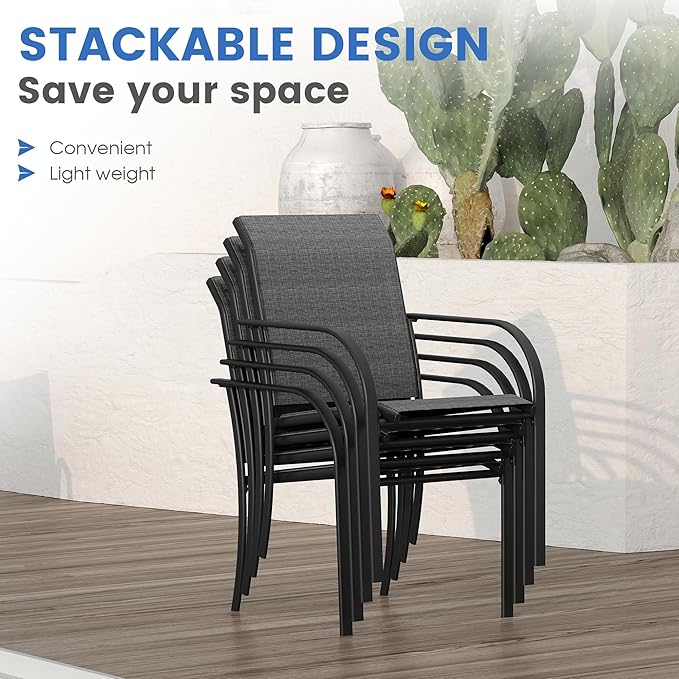 VICLLAX Patio Table and Chair Set of 4, All Weather Metal Round Outdoor Dining Furniture Set-40.6" Round Outdoor Table and Chairs, Grey Wood Grain Tabletop