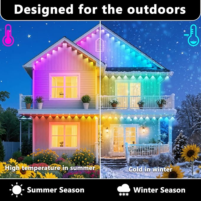 500FT Permanent Outdoor RGB Lights, IP67 Waterproof Smart Eave Lighting, with App/Remote Control Eaves Light, DIY LED Scenes Modes for House Roof Decor,Christmas,Party