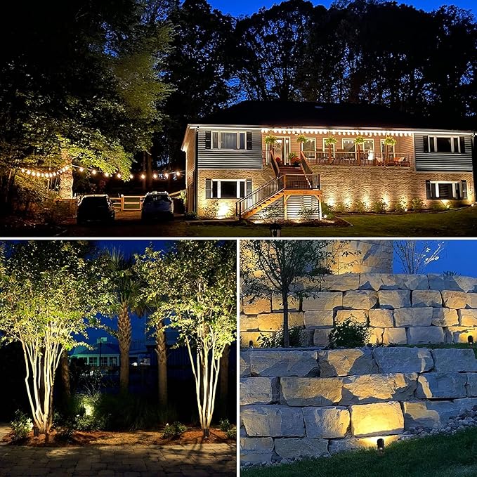 SUNVIE All-In-One LED Landscape Lighting Kit, 8-Pack Low Voltage Landscape Lights with Transformer and 65FT UL-Listed Wire, 3000K Waterproof Outdoor Uplights with Connectors for Yard House Garden Tree