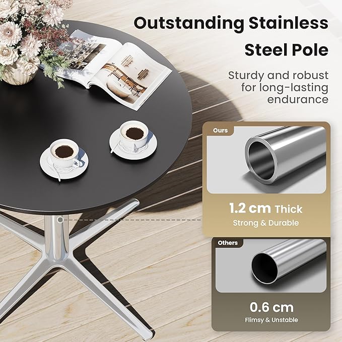 PHI VILLA 5 Pieces Outdoor Small Dining Set for 4, 30" Round Metal Pedestal Table with & Brown Wicker Chairs with Cushions, Modern Outside Dining Bistro Furniture for Patio, Deck, Backyard, Porch