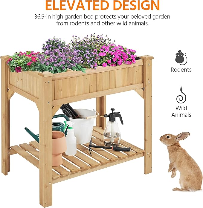 Yaheetech 36'' Hx25'' Wx37'' L Raised Garden Bed 8 Pocket Herbs Garden Planter Outdoor Horticulture Vegetables Standing Planters Boxes with Grow Grid