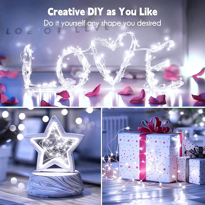 Minetom 100 LEDs Fairy Lights 33 Ft Firefly String Lights Waterproof Starry Lights on Silver Coated Copper Wire Perfect for Christmas Party DIY Wedding Bedroom Indoor Party Decorations Pure White