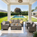 Belord Patio Conversation Set with Swivel Glider Chairs - 9 Piece Outdoor Sectional Furniture Set with Storage Box and Metal Top Table Gray Wicker/Gray Cushions