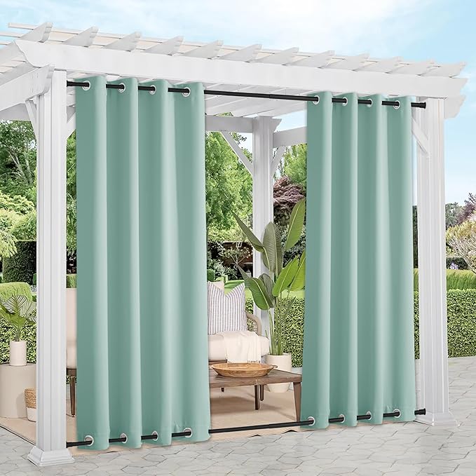 NICETOWN 2 Panels Aqua Blue Weighted Outdoor Curtains for Patio Waterproof, Rustproof Grommet on top & Bottom Windproof Cold & Heat Block Privacy Outdoor Blinds for Valley/Pool, W52 x L84