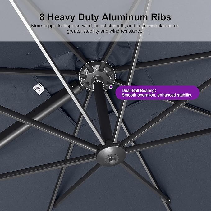 PURPLE LEAF Patio Umbrella 9' X 11.5' Rectangle Cantilever Umbrella Large Aluminum Outdoor Umbrellas with 360-degree Rotation & UPF40+ Premium Fabric for Deck Pool Garden Yard, Ocean Slate