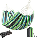 JoyView Brazilian Hammock for Single Preson - 78.8x39.4” Portable Cotton Hammock with Hanging Ropes & Carry Bag Large for Patio 300LBS Capacity Perfect for Outdoor/Indoor - Green/Black Stripe