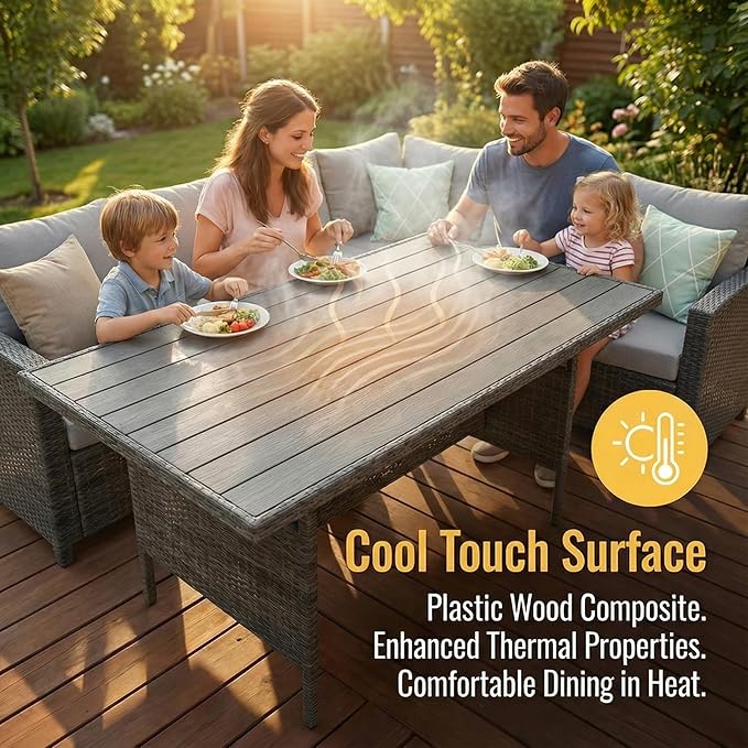 Wisteria Lane 7 Piece Patio Furniture Set, Wicker Patio Sectional with Wide Armrest, All Weather Outdoor Dining Set, Outdoor Furniture Patio Conversation Set with Ottoman, Grey