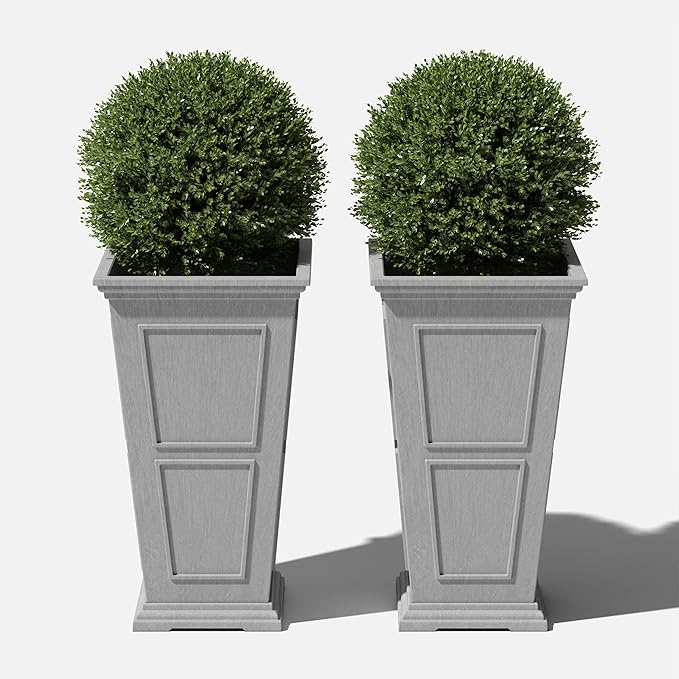 Veradek Brixton Series Tall Planter - Large Outdoor Planter for Front Porch/Patio | Crack-Resistant Plastic for All-Weather Use | Classic Estate Design for Tall Plants, Flowers, Trees