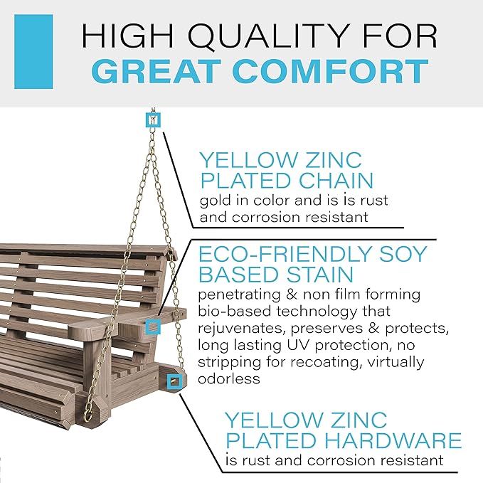 Porchgate Amish Heavy Duty 800 Lb Roll Comfort Treated Porch Swing W/Chains (4 Foot, Warm Walnut Stain)