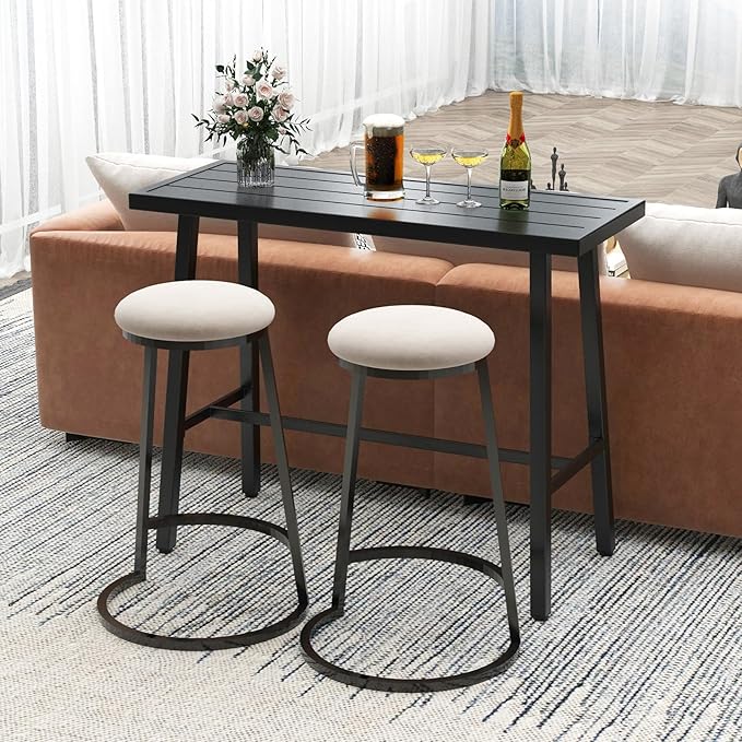 COSTWAY 36" Outdoor Bar Table, Rectangular High Pub Table with Adjustable Foot Pads, Patio Counter Height Dining Table for Balcony, Backyard, Indoor, Black