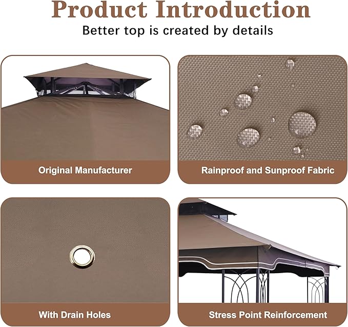 SCOCANOPY Replacement Gazebo Canopy for 10 x 12 Regency II Patio Gazebo Model L-GZ798PST,A101004104,A101004105,(Brown)